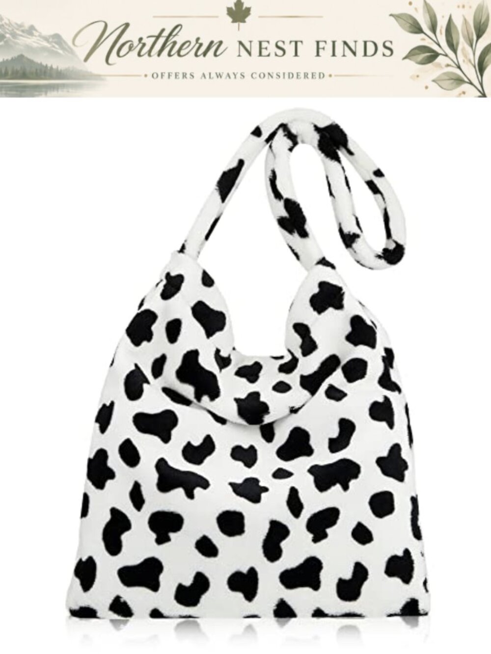 Fluffy Plush Shoulder Bag Cow Print Floral Underarm Handbag Small Clutch